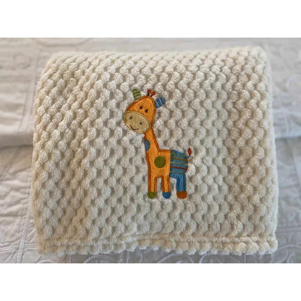 Vintage NoJo Cuddle Me Baby‎ Blanket Cream Orange Giraffe Embossed Soft 30 X 40